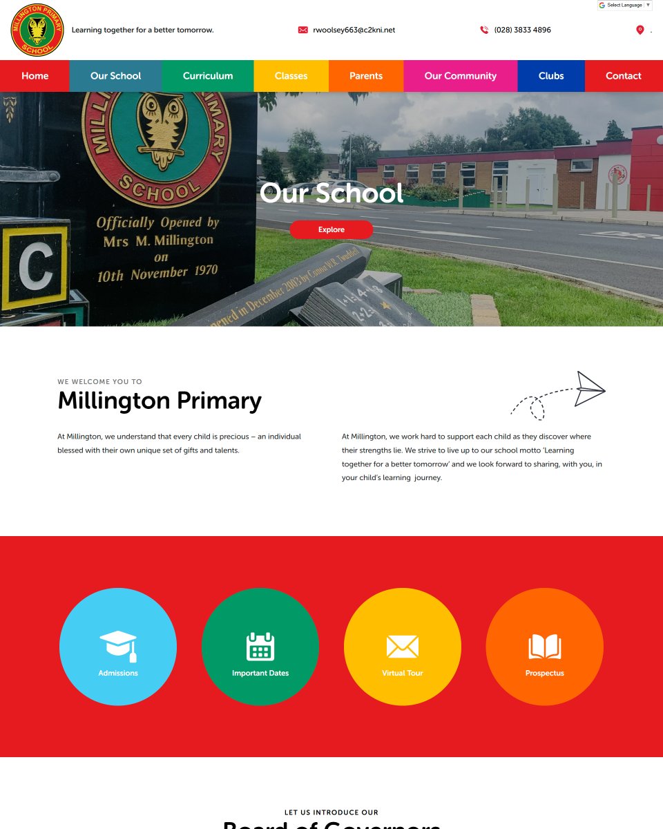 Screenshot of the millingtonps.com homepage